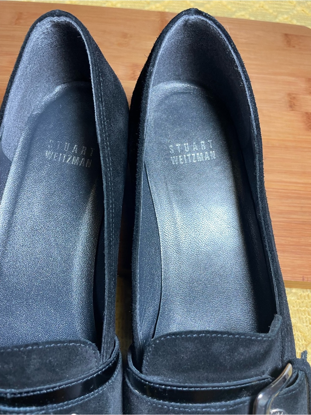 Stuart Weitzman Black Suede Loafers with Silver Buckle - Picture 7 of 10